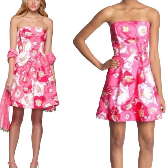 Lilly Pulitzer Dresses & Skirts - Lilly Pulitzer Bloom Strapless Dress In Vibrant Cherry Begonia Print Size 2